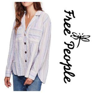 FREE PEOPLE High Tide Multi Stripe Oversized Shirt Purple NWT sz XS
